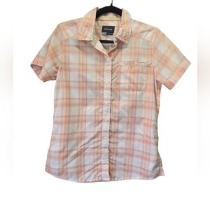 Marmot Plaid Hiking Shirt Women's M Orange Short Sleeve Button Up Outdoor Trail